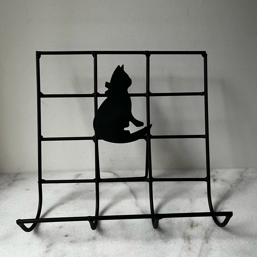 Black metal Cook Book Stand painting holder display with black cat…
